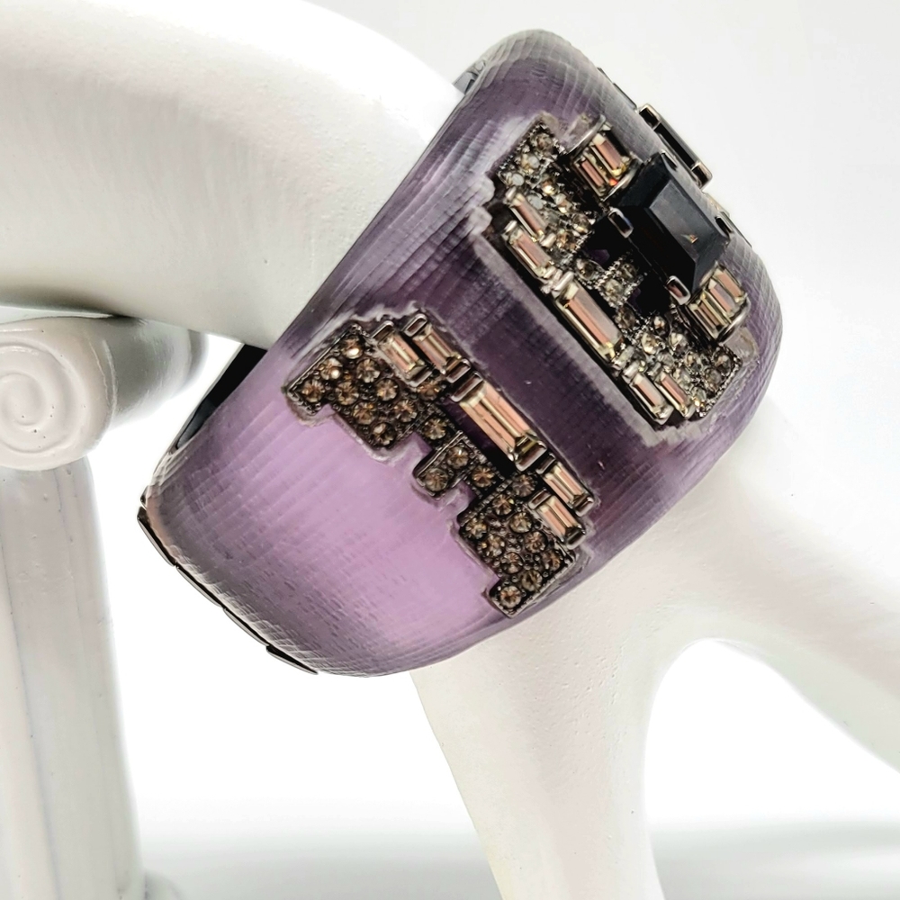 Alexis Bittar RARE, HUGE, WIDE Purple Lucite with Diamond Swarovski Crystals - Picture 8 of 13